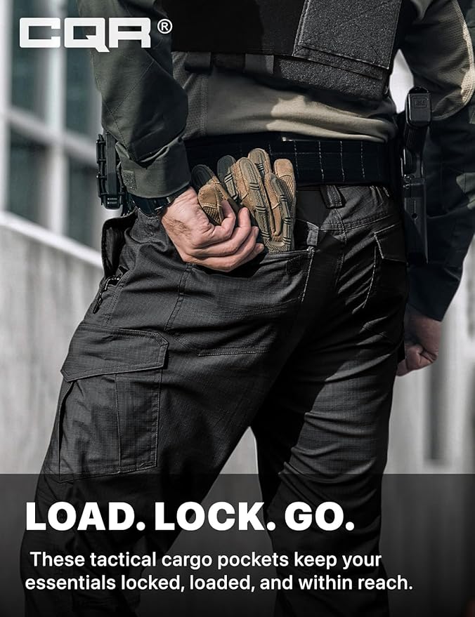 CQR Men's Flex Ripstop Tactical Pants, Water Resistant Stretch Cargo Pants, Lightweight EDC Hiking Work Pants