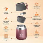 ENERGIFY Vacuum Insulated Food Jar. Large 17oz Bowl incl. Folding Spoon, Cup. Wide Mouth Keep Hot & Cold Drinks Soup Lunch Container for Adults. BPA-Free Stainless Steel, Leak Proof Rose Gold