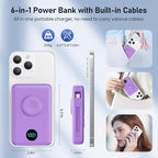 Magnetic Portable Charger for iPhone with Built-in Cables, 6-in-1 10800mAh Power Bank with iWatch Charger & LCD Display,25W Fast Charging Battery Pack for iPhone 16/15/14/13/12,Apple Watch (Purple)