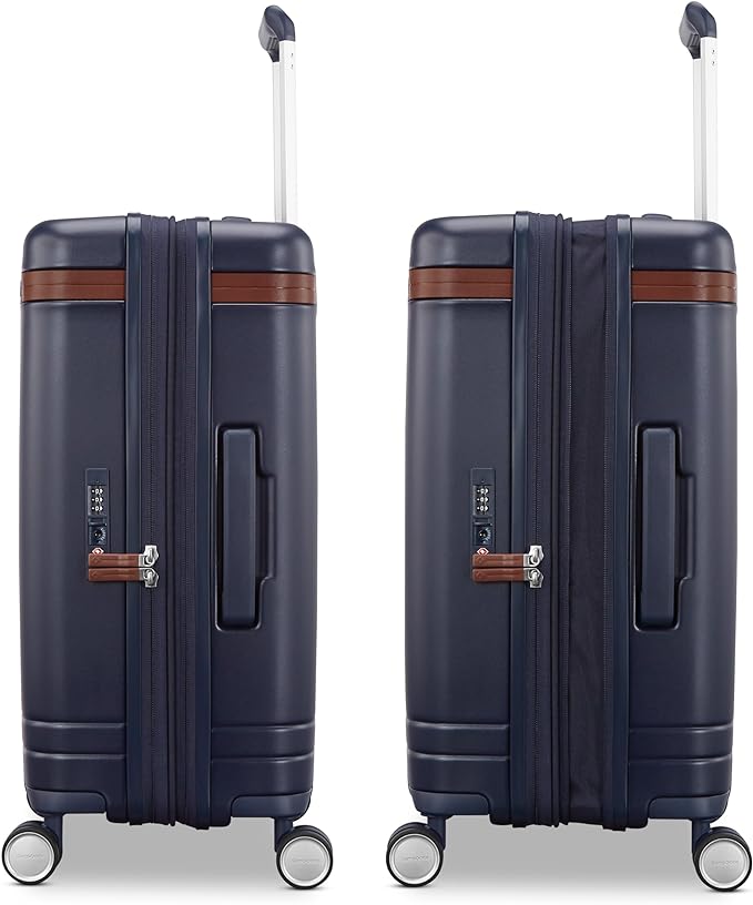 Virtuosa Hardside 21 Inch Carry On Luggage - Airline Approved with 360° Spinner Wheels, RightHeight™ Adjustable Handle - Zippered WetPak™ - TSA Lock - Expandable Light Polycarbonate Shell - Navy
