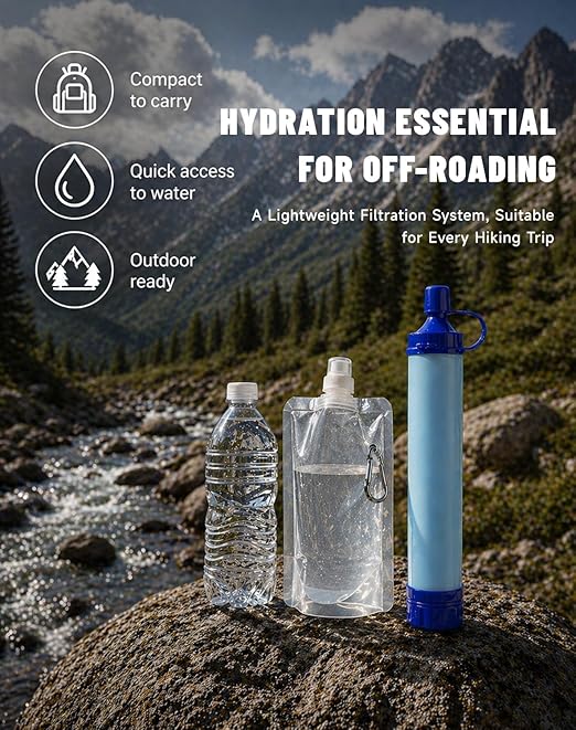 Water Filter, Portable Water Filter Straw, Emergency Survival Filtration System, Lightweight Personal Water Purifier, Includes 480ml Reservoir & Tube, for Hiking, Camping, Travel (1)