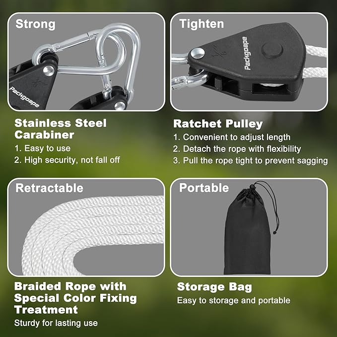 Retractable Travel Clothesline, Portable Clothes Line with Heavy Duty Pulleys & Carabiners, Windproof Clothes Drying Rope for Outdoor Camping, Travel, Indoor Home Use (White, 19 Feet with Clips)