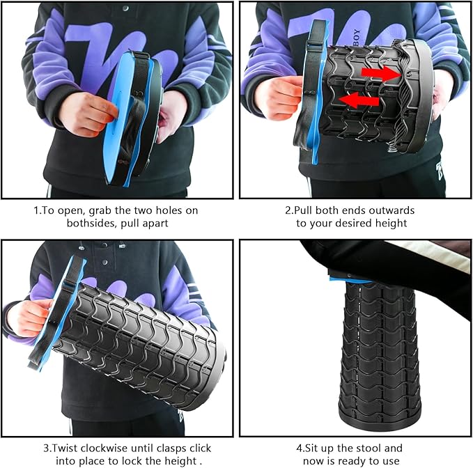 Upgraded Collapsible Stool Heavy Duty 550lbs Load Capacity Portable Foldable Sturdy Telescopic Stool for Camping Travel Hiking (Blue)