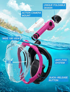 Zenoplige Full Face Snorkel Mask Adults,Dry-Top Snorkeling Gear with Camera Mount,Foldable 180-Degree Panoramic Scuba Mask for Snorkeling Diving Swimming Travel,Snorkel Mask Anti-Fog & Anti-Leak
