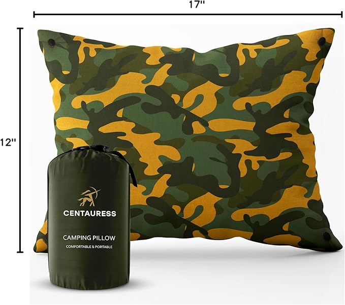 Small Backpacking Camping Pillow | Camp Pillow w/Machine-Washable Cover | Packable Travel Pillow w/Pouch + Strap | Hammock Pillow | Hiking Pillow | Camping Gear & Accessories