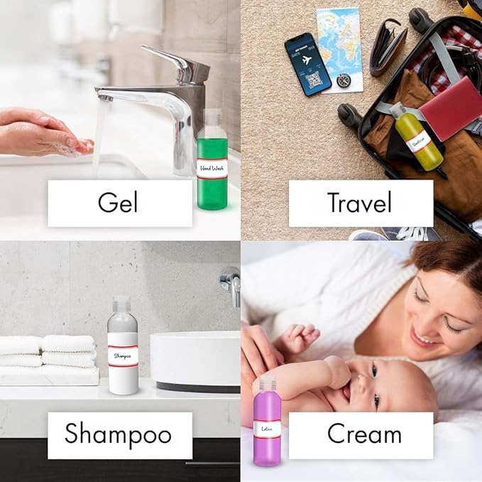 6 Pack Travel Bottles - Travel Containers for Toiletries - TSA Approved Size - Refillable Empty Plastic Bottles with 2 Labels, Funnels & Carry Bag - For Shampoo, Lotion, Conditioner, Sanitizer - 3.4oz