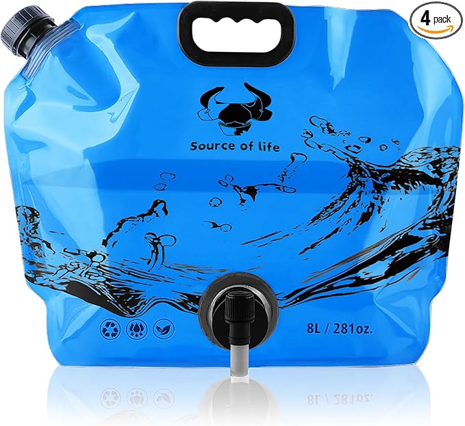 Camping Water Jug 2.1 Gallon CollapsibleWater Container Portable Water Bag for TravelOutdoor Hiking BPA Free Lightweight (Blue (2.1 Gal), 4)