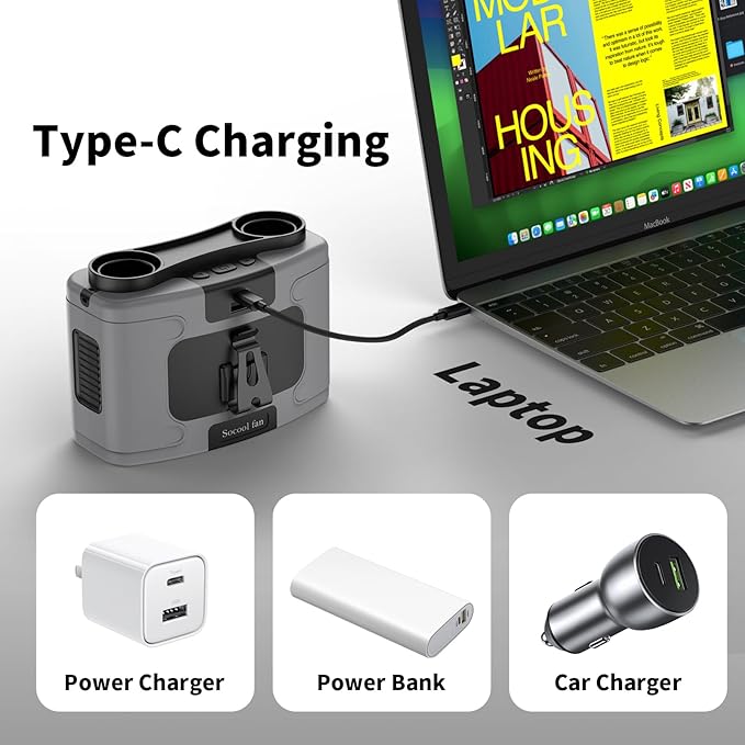 Socool 10000mAh Portable Waist Fan Clip on Wearable Belt Personal Fans Rechargeable Battery Operated, 20H Cooling with 10 Speeds & Dual Motors,Neck Hanging Hands-Free for Outdoor Travel Power Bank