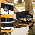 Bonnlo 2-in-1 Camping Stove with Propane Griddle, 15000 BTU Portable Gas Stove with Auto-Ignition, Foldable Windshield & Carry Handle, Camp Stove for Outdoor Cooking, BBQ, Frying, Camping, Tailgating