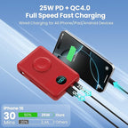 Magnetic Portable Charger for MagSafe with Built-in Cable,iWatch Charger,10800mAh Wireless Power Bank Travel Essentials,25W PD Fast Charging Battery Pack for iPhone 17/16/15/14/13/12,Apple Watch-Red