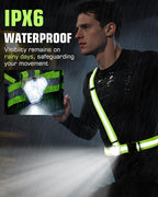 Zacro Reflective Running Vest with 9 RGB Modes, 500LM High Visibility Chest Light for Runners, Rechargeable Light Up Running Gear for Night Safety Cycling Hiking Dog Walking Adjustable for Men Women