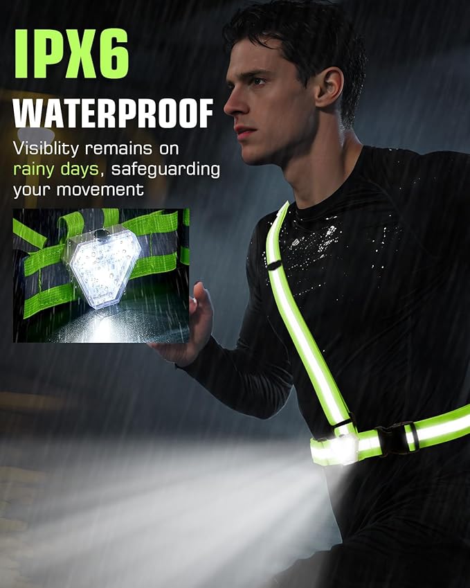 Zacro Reflective Running Vest with 9 RGB Modes, 500LM High Visibility Chest Light for Runners, Rechargeable Light Up Running Gear for Night Safety Cycling Hiking Dog Walking Adjustable for Men Women