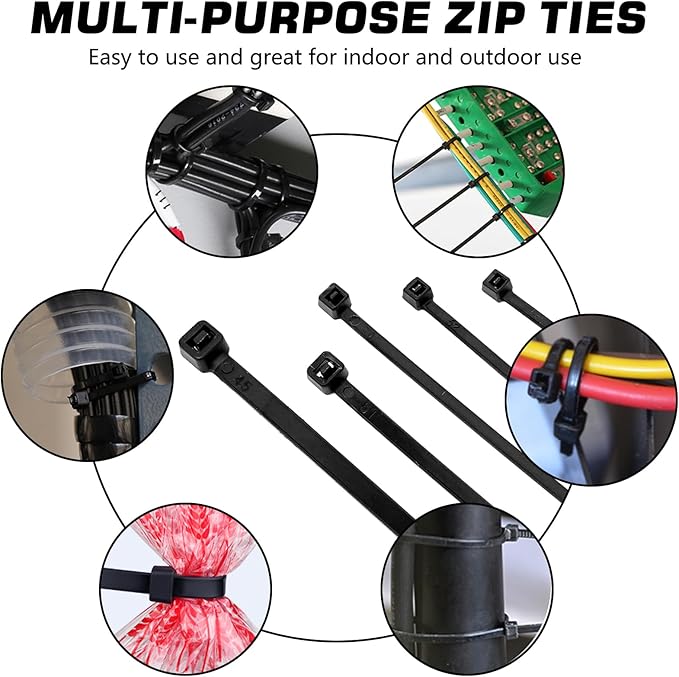 Cable Zip Ties, 250PCS Multi-Purpose Nylon Zip Ties, 4 Inch Self Locking Cable Ties,Self-Locking Wire Ties used for home, garden, garage,indoor and outdoor.Black Cable Ties