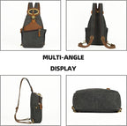 KouLi Buir Canvas Sling bag,Small Crossbody Backpack,Convertible Chest Bag Casual Daypack For Outdoor Cycling Hiking Travel (B3611-Black-N)