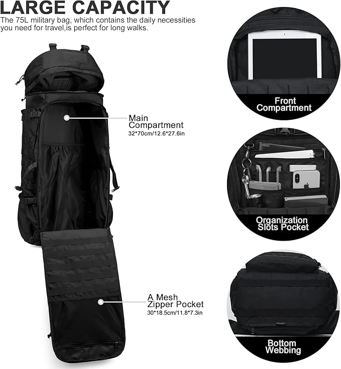 Mardingtop 75L Molle Hiking Internal Frame Backpacks with Rain Cover for Camping,Backpacking,Travelling