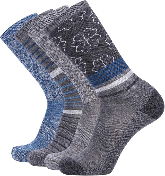 EnerWear 4 Pack Women's Merino Wool Outdoor Hiking Trail Crew Sock