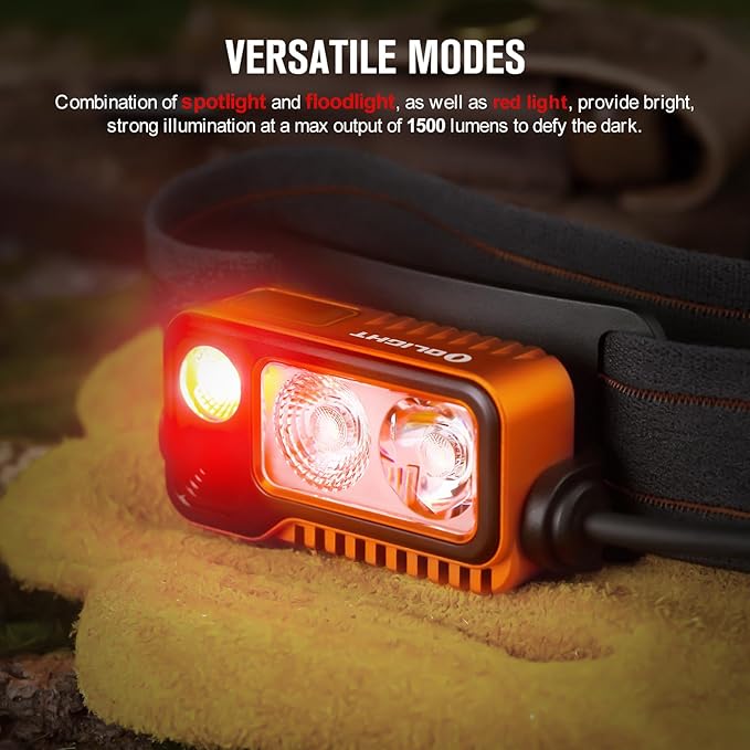 OLIGHT Array 2 Pro 1500 Lumens Headlamp with Red Light Option, Powered by USB-C Rechargeable LED Headlight with Motion Sensor for Outdoors, Camping, Running, Working (Orange)