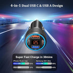 USB C Car Charger, 3 Pack 65W Dual 12V Car Power Adapter with Voltmeter QC+PD 3.0 Multi Port Fast Charging Cigarette Lighter USB Charger for iPhone 17 16 15 14 13 12 Pad Pro Max, Android(Black Gray)