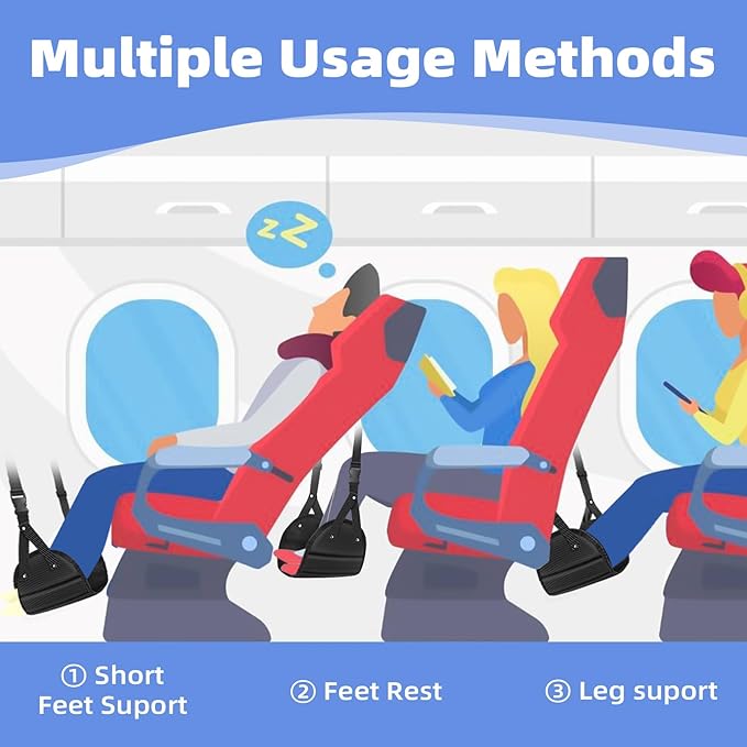 Travel Essentials for Women Men, 1 Pack Black Airplane Footrest Leg Foot Hammock Rest Travel Luggage Accessories Gadgets Under Desk Flying Long Fight Trip Seat Organizer Must Haves Gifts Kids Needs