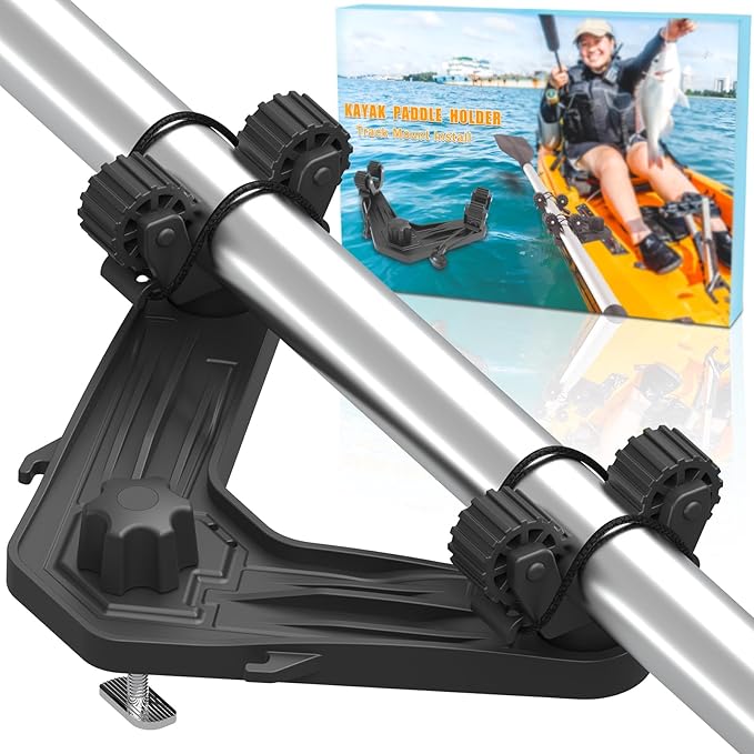 DoubleHeader Kayak Track Paddle Holder, Save Kayak Track Space, Kayak Paddle Clip, Kayak Track Mount Accessories, Kayak Oar/Fishing Net/Gaff Holder for Fishing, Kayak Fishing Accessories