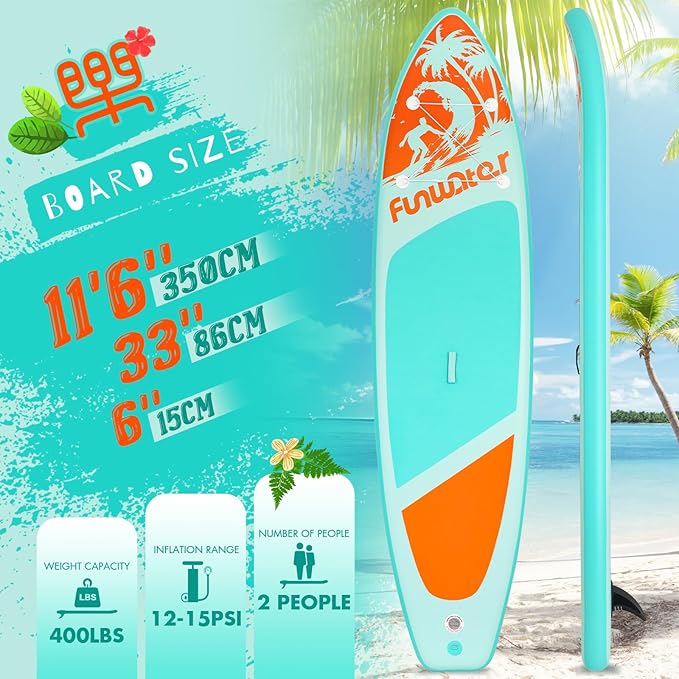 FunWater Inflatable Stand Up Paddle Board with Premium SUP Paddleboard Accessories, Anti-Slip EVA Deck, 11'/10'6'' Paddle Boards for Adults & Youth of All Skill Levels