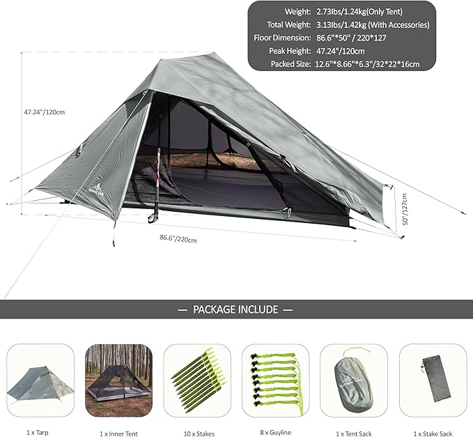 Altair Two Ultralight Backpacking Tent, 2 Person Trekking Pole Backpacking Tent, Waterproof, Compact, 3 Season, Double Wall Shelter for Backpacking, Camping, Thru Hiking, Trekking