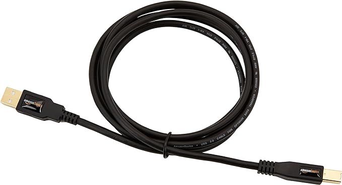 Amazon Basics USB 2.0 Cable, USB-A to USB-B, for Printer or External Hard Drive, Connect to Computer/Laptop/PC, 480 Mbps Transfer Speed, Gold-Plated Connectors, 6 Foot, Black