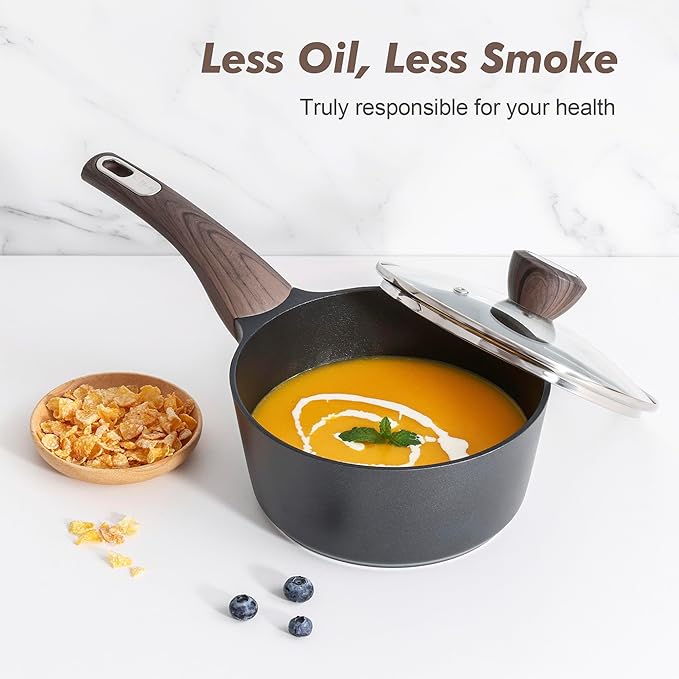 SENSARTE Pots and Pans Set Non stick, Non toxic Healthy Induction Cookware Set, 14 Pcs Non Stick Kitchen Cooking Set with Frying Pans Set & Saucepan, PFOA PFOS APEO Free, Black