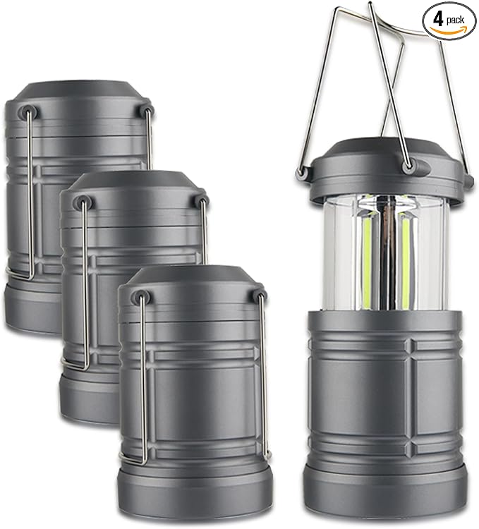 4 Pack Camping Lanterns, Battery Powered LED Lantern for Hurricanes, Power Outages, and Outdoor Use