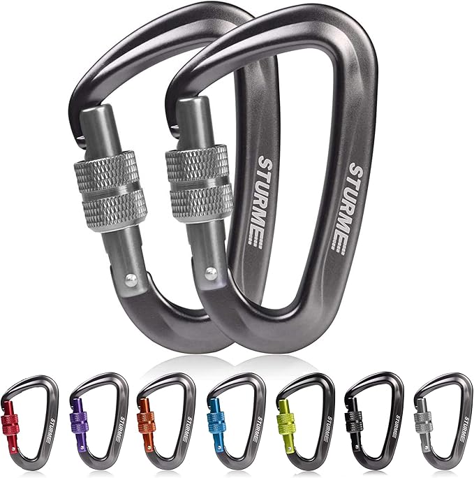 STURME Carabiner Clip 12KN Aluminium Wiregate Lightweight Heavy Duty Large Strong Durable D-Ring Hooks Spring Snap Link Keychain Clips Set for Hammock Improved Design 2022
