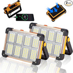 2 Pack 120W Solar Rechargeable Work Light, 144 LED 10000LM Portable Flood Light with Stand, IP66 Waterproof 4 Modes LED Job Site Lighting Flashlights for Mechanic Camping Fishing Car Repair