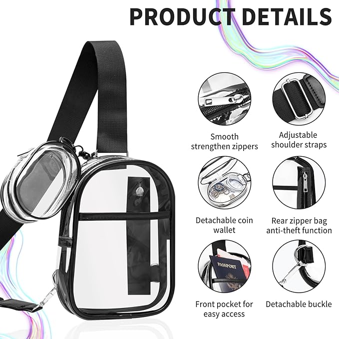 Waterproof Clear Bag for Stadium Events, Women's Crossbody Clear Sling Bag with Coin Wallet, Shoulder Bag for Daily Use