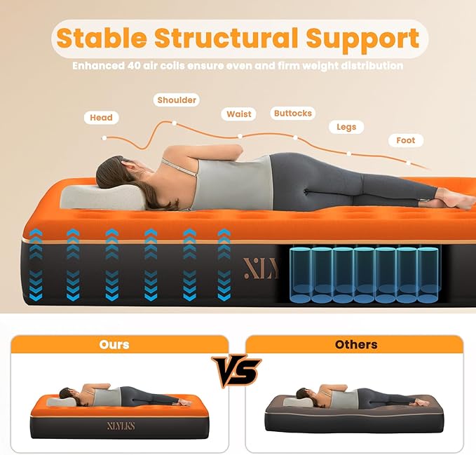 Queen Air Mattress with Built-in USB Rechargeable Pump, 10’’ Blow up Mattress for Adults, 600 LBS Portable Air Bed,Camping Inflatable Mattress for Guest, Camping, Home & Travel, Carry Bag Included