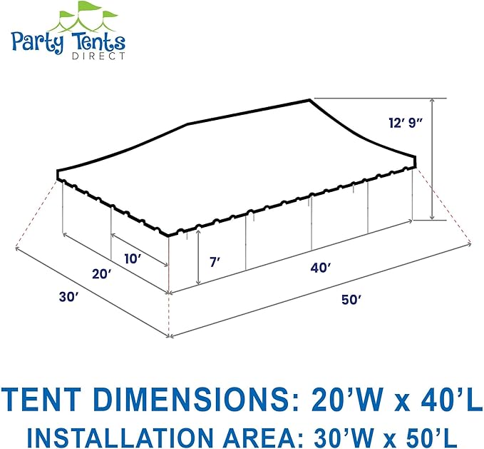 Party Tents Direct 20'x40' Canopy Tent, Weekender Canopy Pole Tent, Easy Up with Heavy Duty PVC White Top, 160 Person Capacity, Outdoor Canopies, Tents for Parties, Weddings & Events