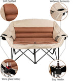 2 Person Fully Padded Camping Chair Oversized Loveseat Camping Chair Double Camping Chairs for Adults Heavy Duty Outdoor Camping Couch, Padded Seats & Armrests, 600Lbs, Moca
