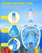 W WSTOO Kids Full Face Snorkel Masks,Suitable for Beginners Dry Top Snorkeling Gear,Can Your Mouth or Nose to Breathe,180 Degrees Panoramic View,Anti-Fog Anti-Leak,Summer Travel and Vacationing Gifts
