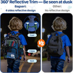 Bagseri 3pcs Clear Backpack for Boys - 15 Inch School Bag Set with Lunch Box and Pencil Case, Heavy Duty Transparent Bookbag for Kindergarten to Grade 2, Black Dinosaur