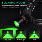 WINDFIRE Green Light Headlamp Rechargeable Green Light Headlight for Hunting, 3 Lighting Modes, Zoomable, Water Resistance Green Coyote Predator Light for Astronomy, Stargazing, Night Observation