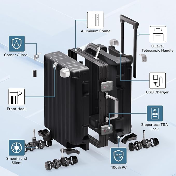 Krute Large Luggage 28 inch Zipperles Suitcase With Spinner Wheels USB Charger Hardside PC Aluminum Frame Luggages Checked Suitcases with TSA Lock (1 Piece)