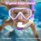 Vvinca Snorkeling Gear for Kids Dry Top Kids Snorkel Set for Boys Girls Junior Youth Children Age 4-14 Swim Goggles with Nose Cover Anti-Fog Panoramic View Adjustable Elastic Diving Mask and Snorkel