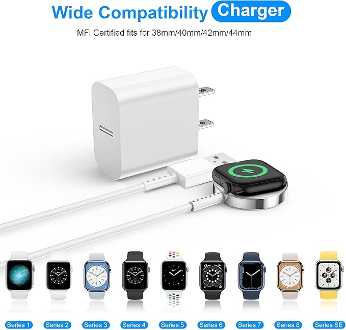 for Apple Watch Fast Smart iWatch Charger 3.3FT Magnetic Charging Cable with USB Wall Charger for Ultra2/Ultra/Series 9/8/7/SE/6/5/4/3/2/1