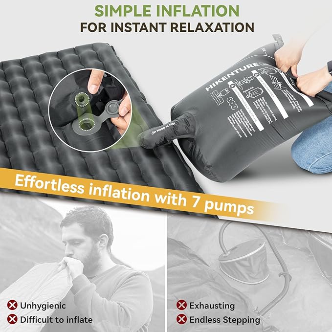 Hikenture Camping Sleeping Pad with 6.2 R-Value, Ultralight Camping Mattress for All Season, Compact & Insulated Sleeping Mat for Backpacking,Hiking,Outdoor