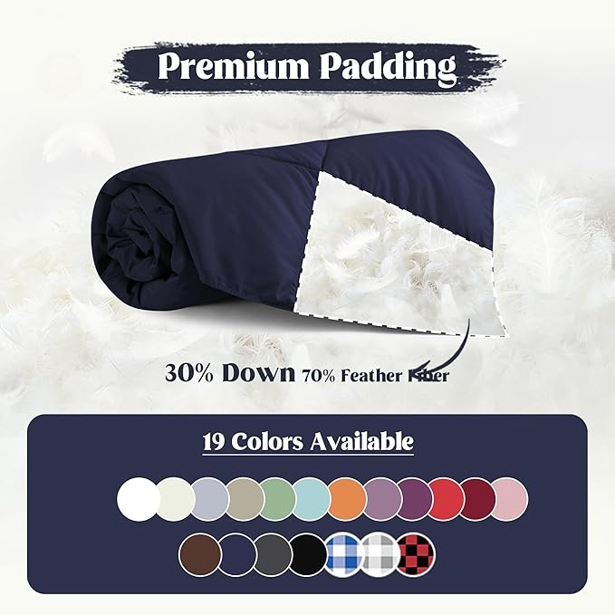 puredown® Soft Feather Down Throw Blanket Lightweight Packable Couch Throw for Indoor and Outdoor Use, 50"X70", Navy