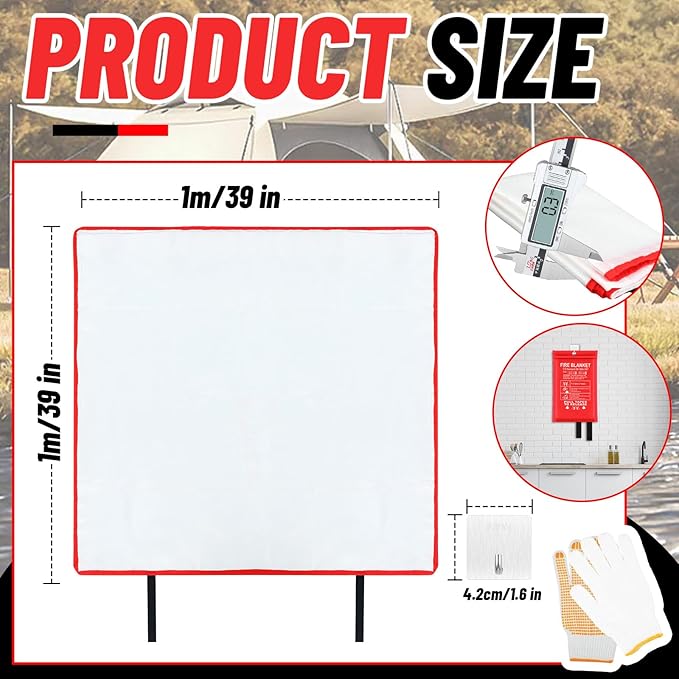 10 Pack Bulk Emergency Fire Blankets for Home and Kitchen with Fireproof Gloves & Hooks Safety Flame Suppression Fire Extinguisher for Camping House Warehouse Car 39.4"x39.4", Housewarming Gifts