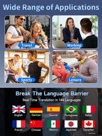 144 Languages AI Translation Earbuds, Bluetooth 5.4 Headphones Translator, 4-in-1 Smart Mode Touch Screen Real-Time Earphones Fit iOS and Android Devices, Ideal for Travel, Business, Learning