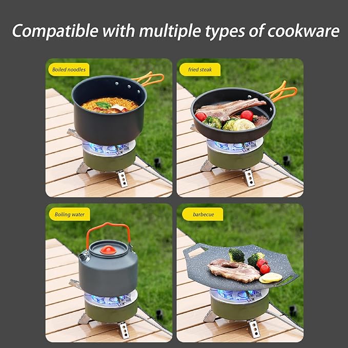 Camping Stove, Portable Lightweight Backpacking Stove with EVA Bag and Piezo Ignition, Foldable 3 in 1 Gas Stove Burner for Outdoor Picnic Cooking and Hiking (Large)