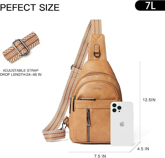 LATMAP 7L Sling Bag For Women Men Backpack Fanny Pack Crossbody Chest Travel Shoulder Belt Bags Purse Handbag PU Leather