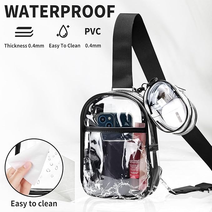 Waterproof Clear Bag for Stadium Events, Women's Crossbody Clear Sling Bag with Coin Wallet, Shoulder Bag for Daily Use