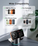 3 in 1 Wireless Charging Station for Apple Multiple Devices, 15W Magnetic Auto-Rotating Charger Stand, Touch Hidden System Wireless Charger Stand for iPhone 17 16 15 14 13 12, Apple Watch, AirPods pro