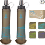 UTOBEST 500ml Soft Flask, 2 Pack Flexible TPU Hydration Water Bottle, Collapsible with 42mm Caliber for Running, Hiking, Cycling, Climbing, and Marathon Blue